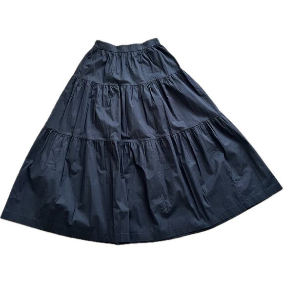 Staud Sea Skirt Black Tiered Volume Midi Cotton Poplin High Waist 4 Lightweight - Picture 6 of 8